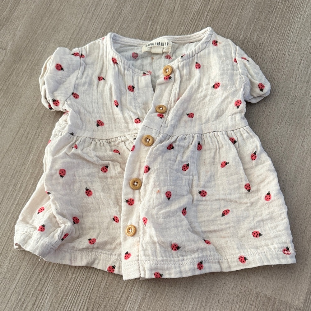 Zara Cream Button Down Kids Shirt with Ladybug Design